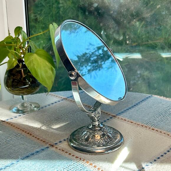 Vintage Ornate Silver Tone Vanity Mirror – Double Sided - Picture 7 of 15